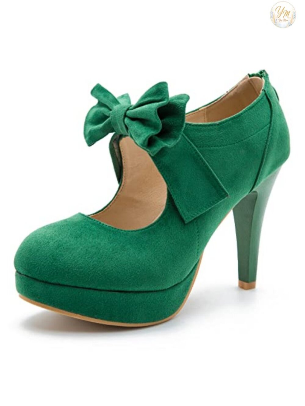 Platform Mary Jane Pumps with Bow High Heel Closed Toe Zip Closure